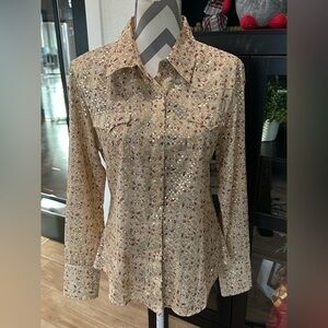 Roper Western Rodeo Gold Sequin Button Down Blouse SZ M